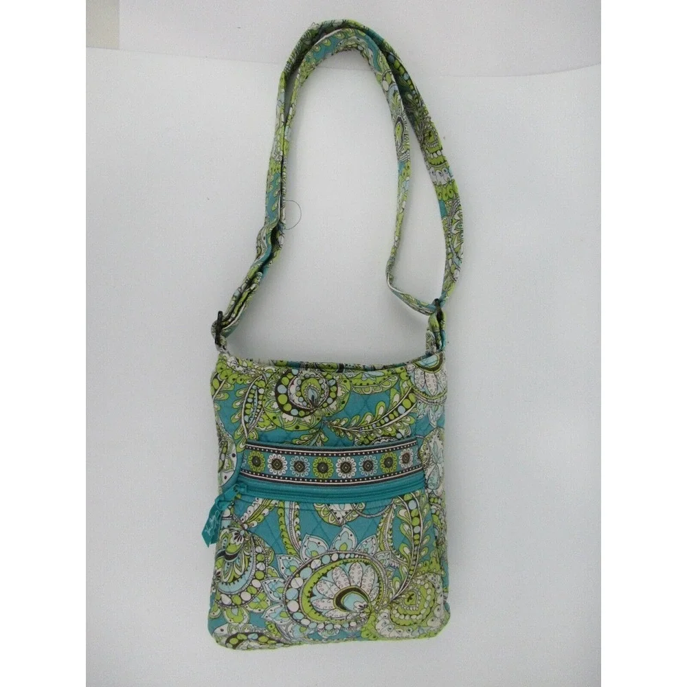 Vera Bradley Crossbody Bag Purse Peacock Green and Blue Floral Iconic Hipster‎